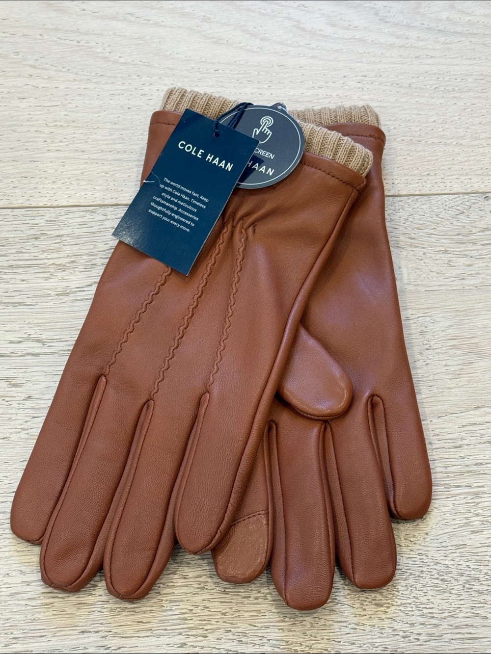 Cole Haan Leather Gloves in British Tan Size Medium NWT